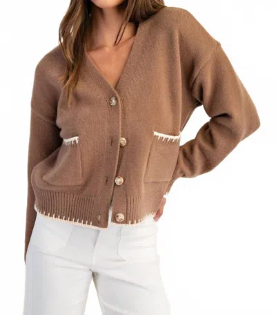 Peace Love Line Button-down Stitch Cardigan In Coco In Brown