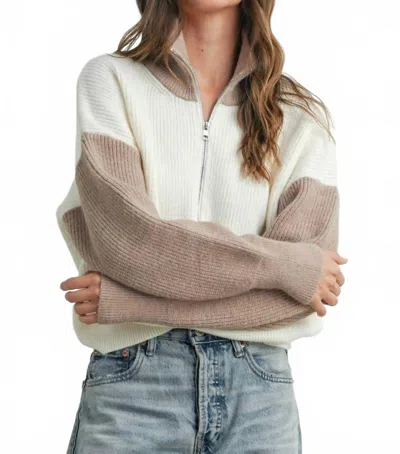 Peace Love Line Color Block Half Zip Jacket In Ivory/taupe In Multi