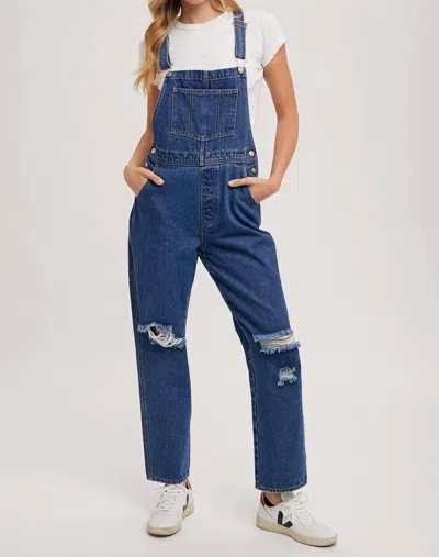 Peace Love Line Kama Overalls In Medium Denim