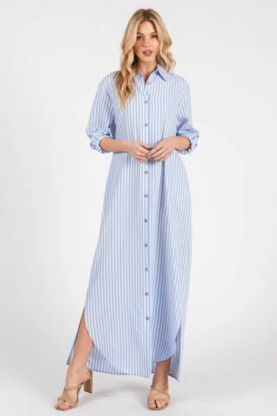 Peace Love Line Seaside Striped Button Down Maxi Dress In Blue