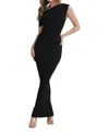 Peace Love Line Textured Asymmetrical Maxi Dress In Black In Black