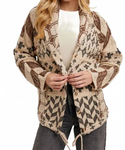 Peace Love Line Willa Knit Cardigan Sweater In Beige In Multi