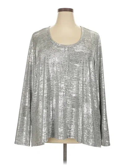 Pre-owned Peace Love World Long Sleeve Top Silver Metallic Pattern Scoop Neck Tops