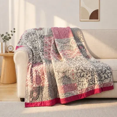 Peace Nest 100% Cotton Gauze Blanket Soft Four Layer Jacquard Bed Blanket In Paisley Garden  Pink