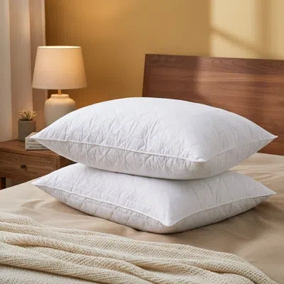 Peace Nest 100% Cotton Zigzag Quilted Grey Goose Feather Bed Pillows – Set Of 2 Hotel Quality,fluffy & Supporti In White