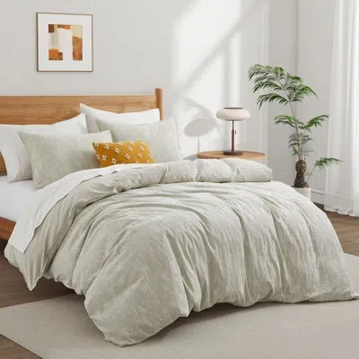 Peace Nest Breathable Linen-blend Duvet Cover Set, Machine Washable Cotton Linen Blend Fabric In Cream