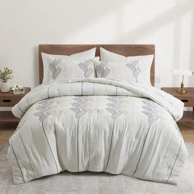 Peace Nest Comforter Set With Rope Embroidery, Bedding Set All-season Hypoallergenic Down Alternative In White
