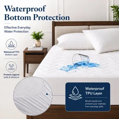 Peace Nest Cooling Mattress Pad With Deep Pocket Fitted Skirt Polyline Quilt Waterproof In White