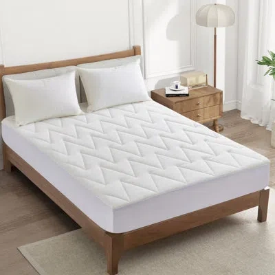 Peace Nest Cooling Waterproof Mattress Pad With Deep Pocket Fitted Skirt Polyline Quilt In White