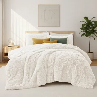 Peace Nest Fluffy Winter Faux Fur Warm Soft Plush Bedding Comforter Set In Cream