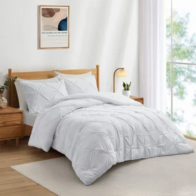 Peace Nest Gray Microfiber 3 Piece Comforter Set In White