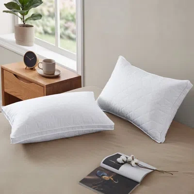 Peace Nest Hotel Collection Grey Goose Feather Pillows Set Of 2 Gusseted Quilted Pillows Breathable Cotton Pill In White