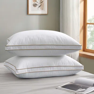 Peace Nest Khaki-piped Gusseted Gray Goose Feather Bed Pillows With Cotton Cover, Set Of 2 In Animal Print
