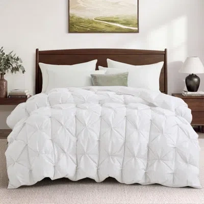 Peace Nest Luxury Goose Down Fiber Comforter, Fluffy All Season Duvet Insert With Cotton Blend Shell, Pinch Ple In White