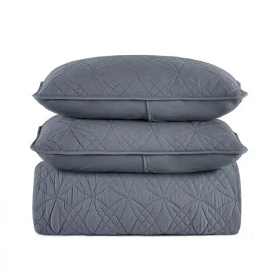 Peace Nest Microfiber Reversible Coverlet Set In Dark Gray