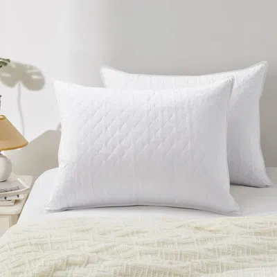 Peace Nest Quilted Goose Feather Bed Pillows For Sleeping, Soft-touch Pillow Set Of 2 In White