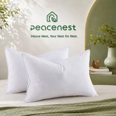 Peace Nest Quilted Goose Feather Pillows Set Of 2 – Diamond Stitch Hotel Bed Pillows With Medium Support For Si In White