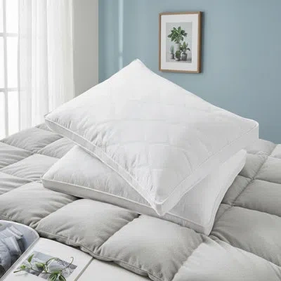 Peace Nest Quilted Gusseted Feather Pillows Set Of 2 Bed Pillow 100% Cotton Cover In White