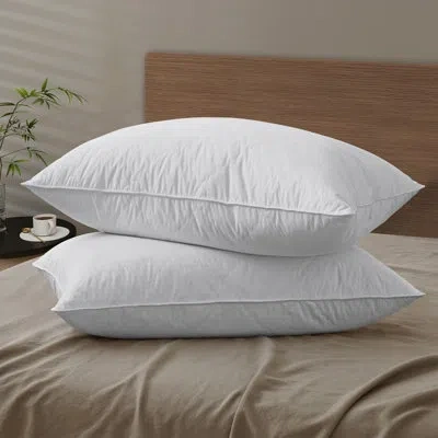 Peace Nest Set Of 2 Biscuit Quilted Gray Goose Feather Pillows – Soft Hotel Style Bed Pillow With Down-proof Po In White