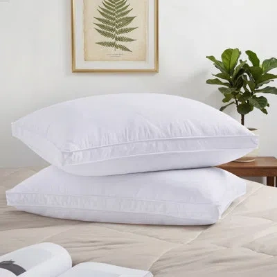 Peace Nest Set Of 2 Grey Goose Feather Pillow – Diamond Quilted Gusseted Bed Pillows, Medium Support Hotel-qual In White