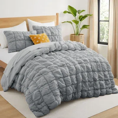 Peace Nest Textured Seersucker Bedding Set - Soft 3-piece Comforter Set With Matching Shams, Machine Washable In Light Gray