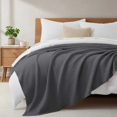 Peace Nest Waffle Weave Cotton Blanket Soft Textured Bed Blanket For All Season Comfort In Gray