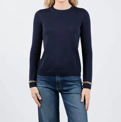 Peace Of Cloth Gold Chain Crew Neck Sweater In Navy In Blue