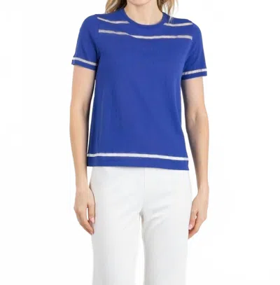 Peace Of Cloth Sheer Stripe Short Sleeve Crew Top In Lapis In Blue
