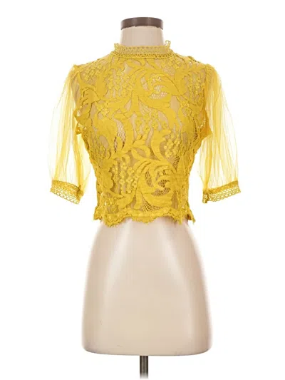 Pre-owned Peach 3/4 Sleeve Top Yellow Mock Neckline Tops