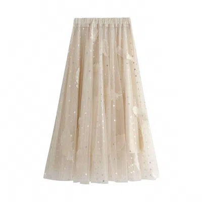 Peach Accessories Women's Polka Dot And Feathers Detailed Midi Skirts In Off-white