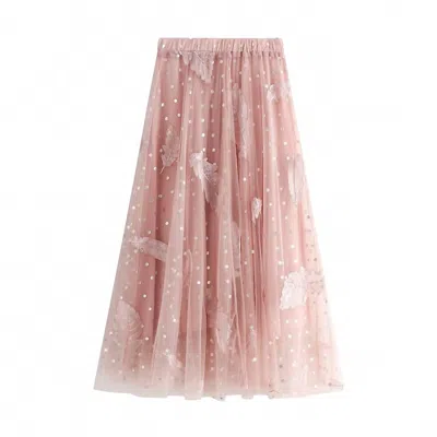 Peach Accessories Women's Polka Dot And Feathers Detailed Midi Skirts In Pink