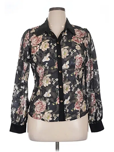 Pre-owned Peach Long Sleeve Blouse In Black