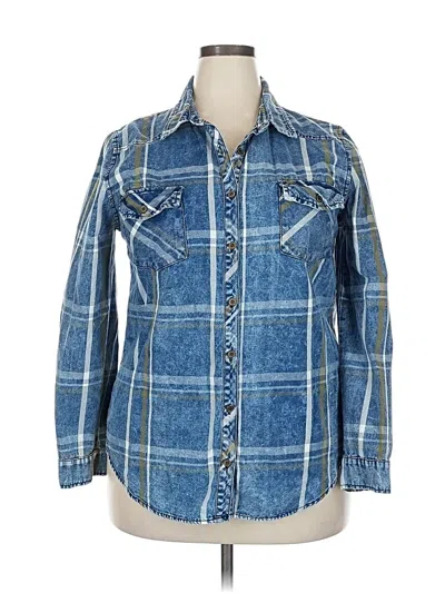 Pre-owned Peach Long Sleeve Button Down Shirt In Blue