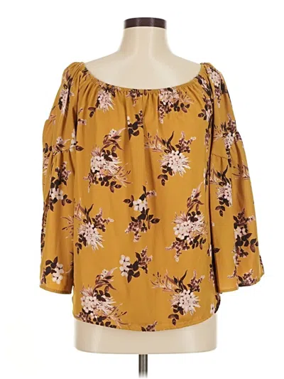 Pre-owned Peach Love 3/4 Sleeve Blouse In Gold