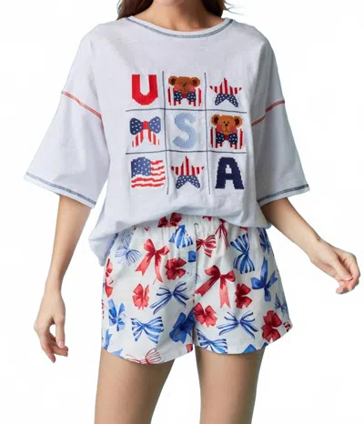 Peach Love American Teddy Tee In White In Multi