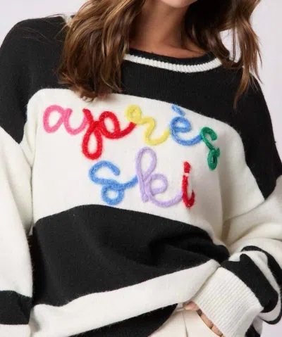 Peach Love Apres Ski Loose Fit Sweater In Black And White In Multi