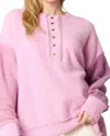 Peach Love Be Free Henley Sweater In Pink Multi In Pink