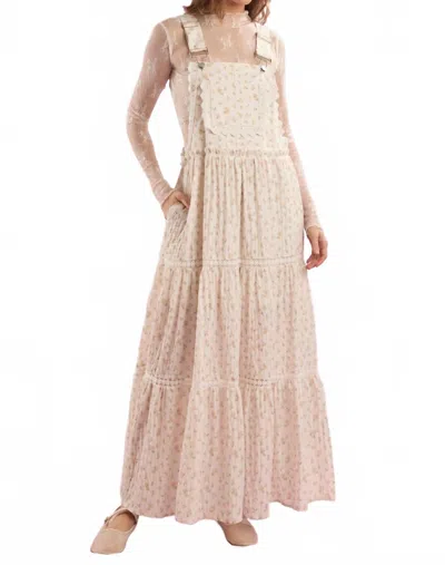 Peach Love Billie Overall Maxi Dress In Cream In Neutral