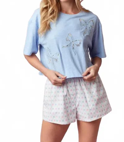 Peach Love Bow Cutout Top In Light Blue