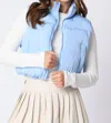 Peach Love Bow Puffer Vest In Powder Blue