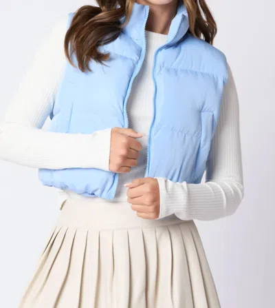 Peach Love Bow Puffer Vest In Powder Blue