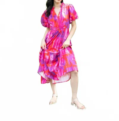 Peach Love Bright Floral Delight Tiered Dress In Pink/purple