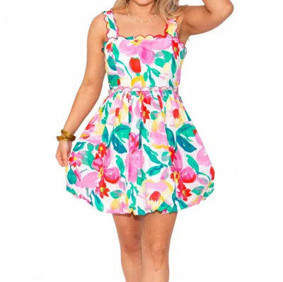 PEACH LOVE BUBBLED FLORAL BOW BACK TIE CLOSURE MINI DRESS IN MULTI