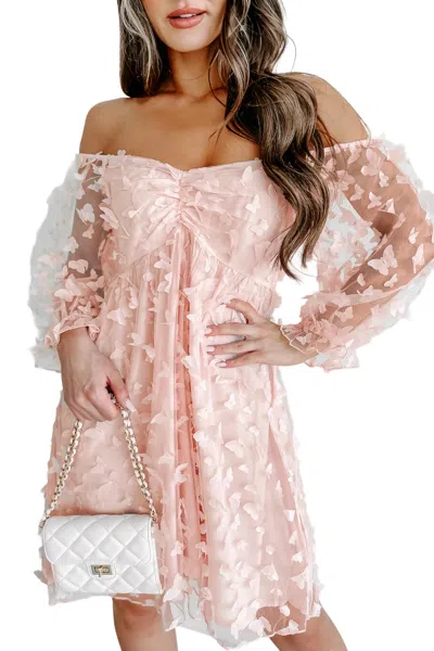 Peach Love Butterfly Organza Babydoll Mini Dress In Pink