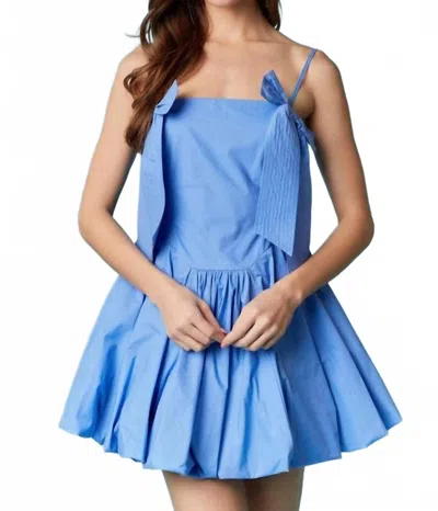 Peach Love Charming Outing Bow Detail Bubble Hem Mini Dress In Dusty Blue