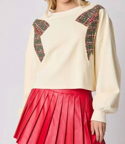Peach Love Christmas Bow Sequins Embroidery Sweatshirt In Cream In Multi