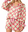 Peach Love Christmas Jammies Top And Short Set In Red In Multi