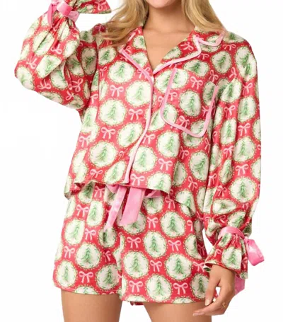 Peach Love Christmas Jammies Top And Short Set In Red In Multi