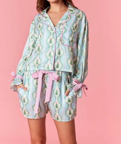 Peach Love Christmas Pajama Set In Baby Blue/green/pink