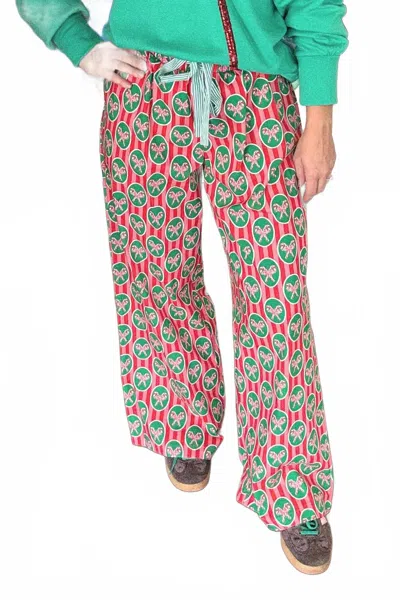 Peach Love Christmas Print Cotton Pajama Pants In Red In Neutral